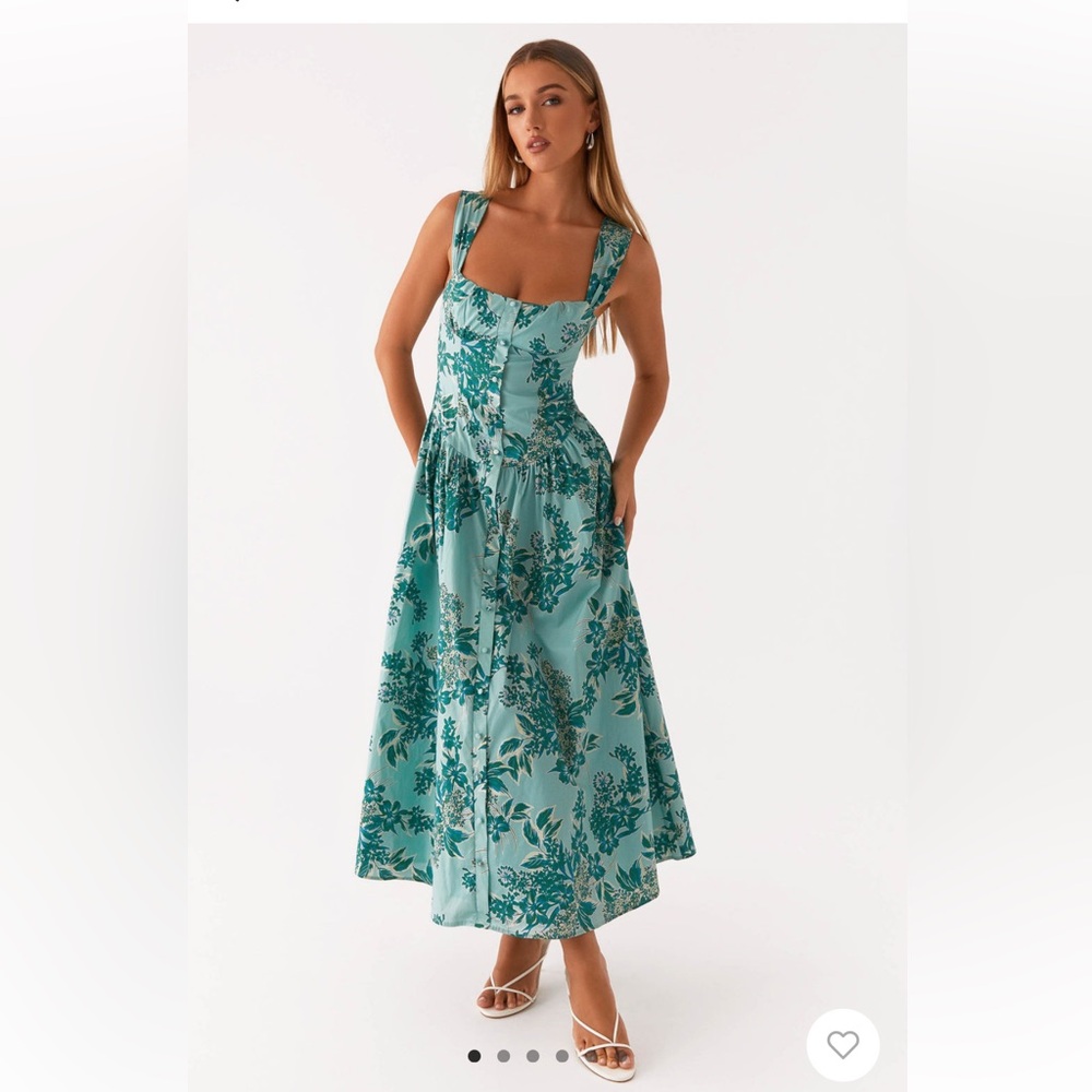 Floral Green Corset Maxi Dress
